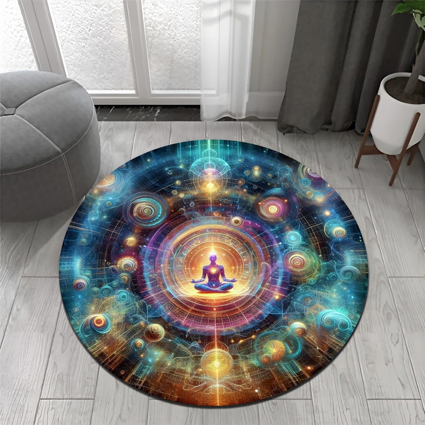 Chakra Round Area Rug, Non-Slip Meditation & Yoga Carpet for Living Room, Meditation Round Area Rugs, Modern Circular Bedroom Rug 57