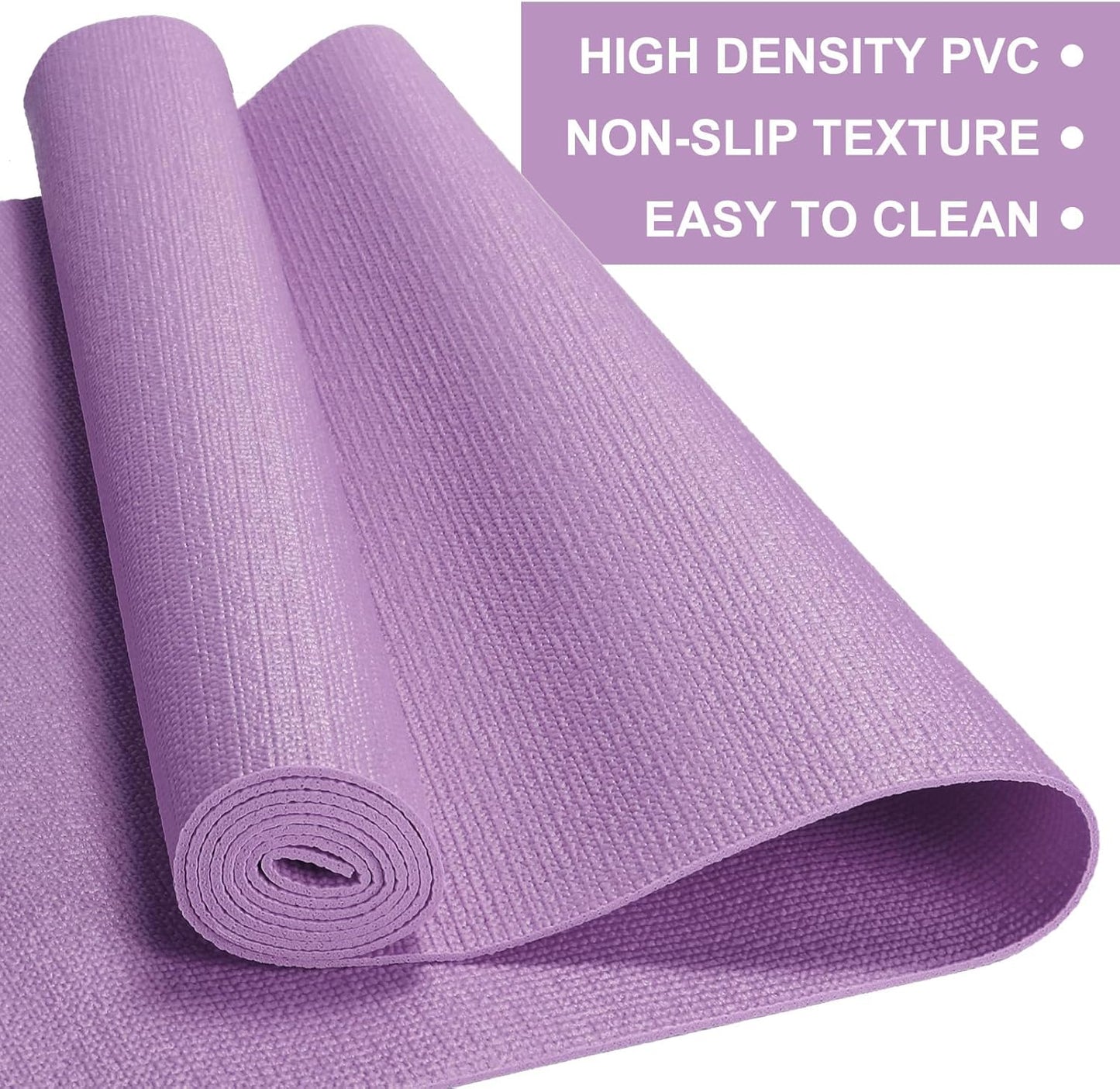 3 mm Thick Yoga Mat Bulk, Non Slip Exercise Workout Fitness Pad for Women Men, Gym Home Yoga Pilates, Easy to Clean, Sturdy PVC