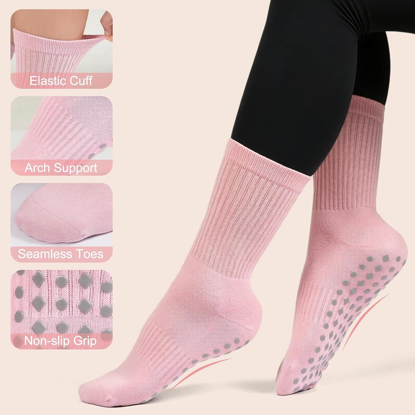 Non Slip Grip Socks for Men Women Crew Grippy Socks for Hospital Pilates Yoga,Gifts for Seniors Elderly