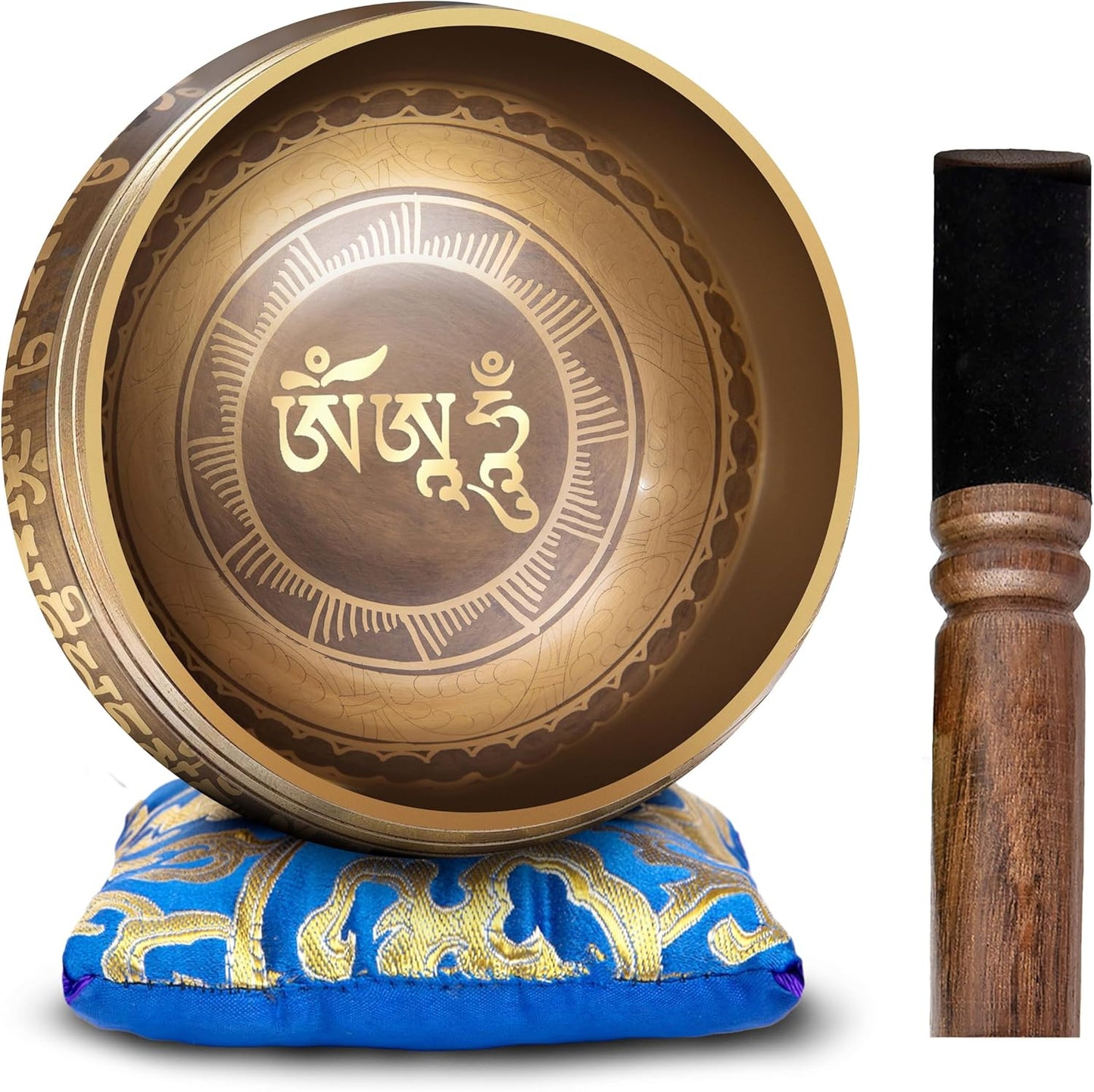 Premium Tibetan Singing Bowl Set – Handmade in Nepal Sound & Meditation Bowl – Spiritual Decor for Yoga, Wellness Spaces & Relaxation by Himalayan Bazaar (Brown & Red)