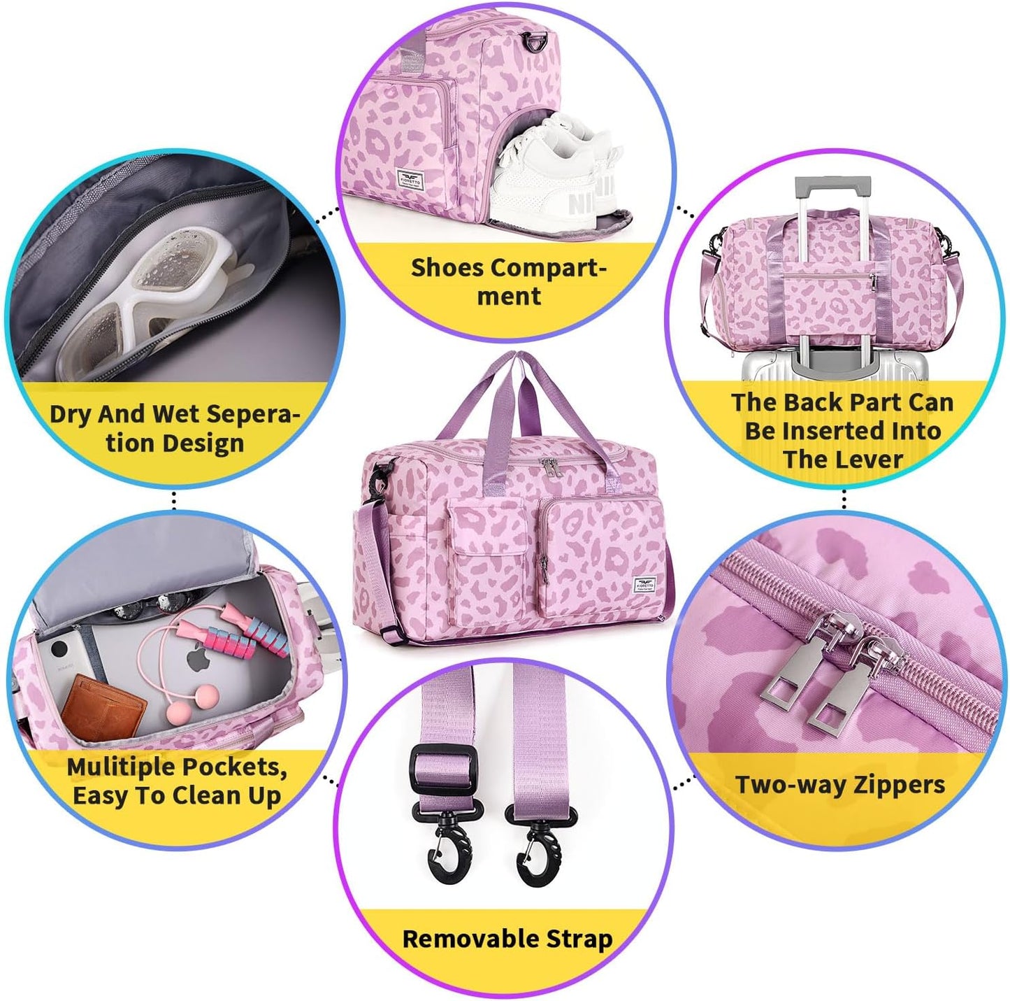 FIORETTO Women's Gym Duffle Bag with Shoes Compartment, 30L Capacity, Ideal for Travel, Gym, Sports, Duffel, Weekender