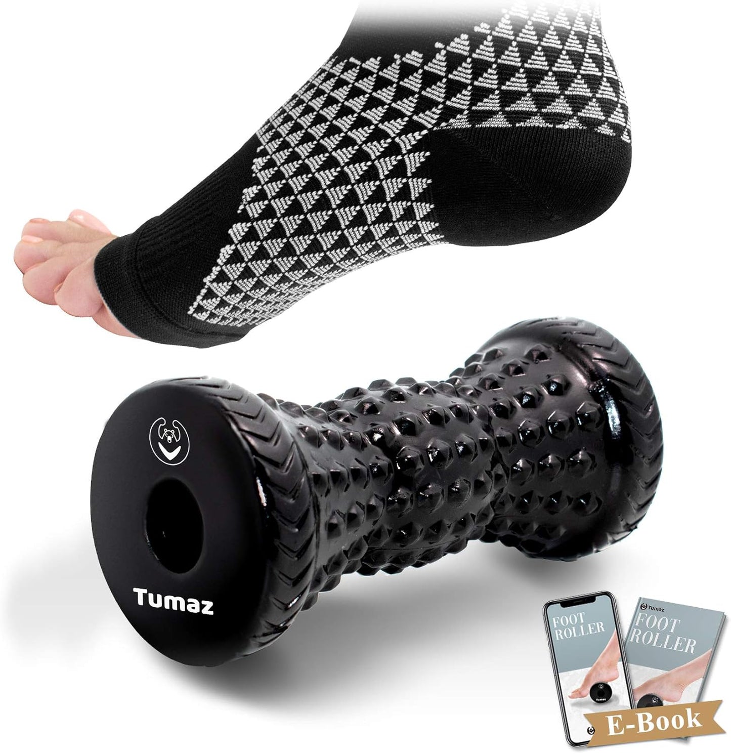 Tumaz Massage Ball & Foot Roller 3-in-1 Set with Spiky Ball, Lacrosse Ball, Massage Roller - Ergonomic Design to Relieve Plantar Fasciitis for Deep and Superficial Muscle Pain