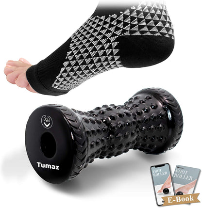 Tumaz Massage Ball & Foot Roller 3-in-1 Set with Spiky Ball, Lacrosse Ball, Massage Roller - Ergonomic Design to Relieve Plantar Fasciitis for Deep and Superficial Muscle Pain