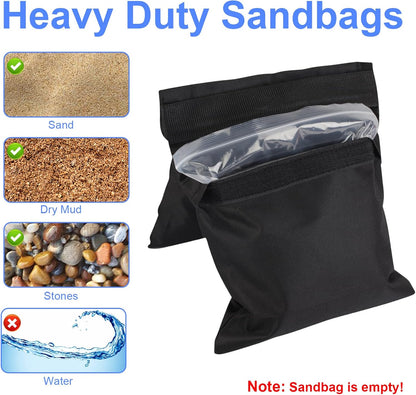 Rindion 2 Pack Sand Bags, Black Sand Bags for Weight, Heavy Duty Sandbags for Umbrella Base, Photography Video Equipment, Light Tripod, Fishing Chair, Sports, Backdrop Stand, Camping, Tent