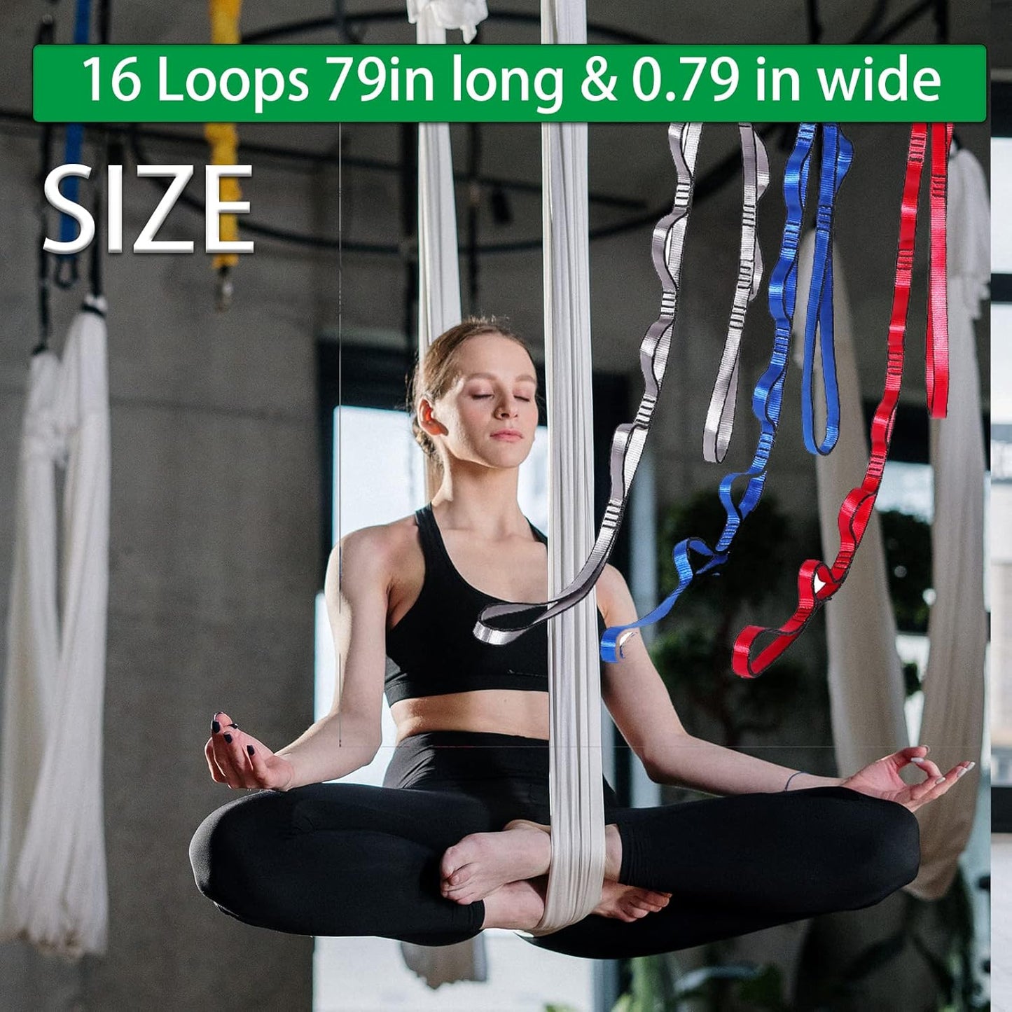 Aerial Yoga Hammock Daisy Chains Strap, Strong 22kN Adjustable with 10 Loops, No Stretch, Climbing Strap Nylon Chain Sling FOR Aerial Yoga,Swing, Hammock, Suspension, Exercise