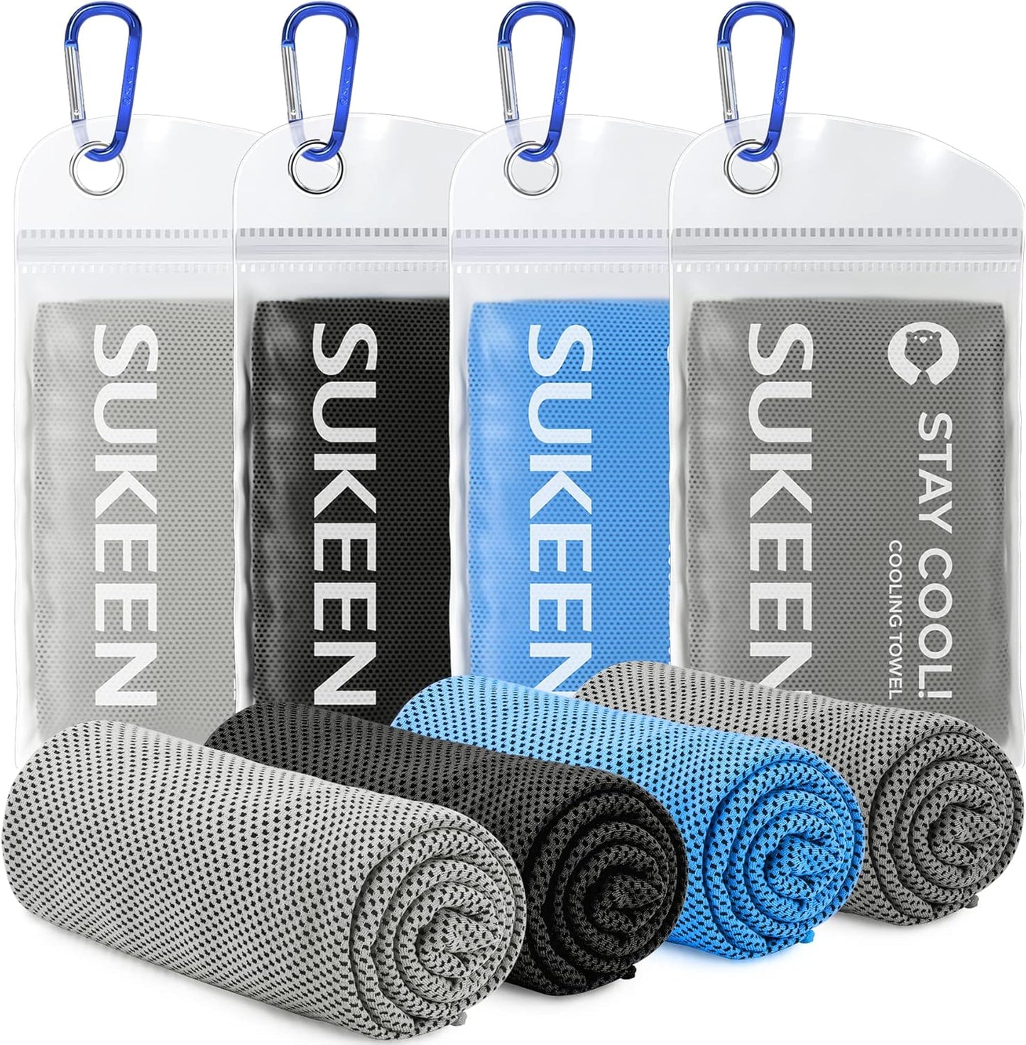 Sukeen [4 Pack Cooling Towel (40"x12"), Soft Breathable Chilly Microfiber Towel for Yoga,Sport,Running,Gym,Workout,Camping,Fitness,Workout & More Activities