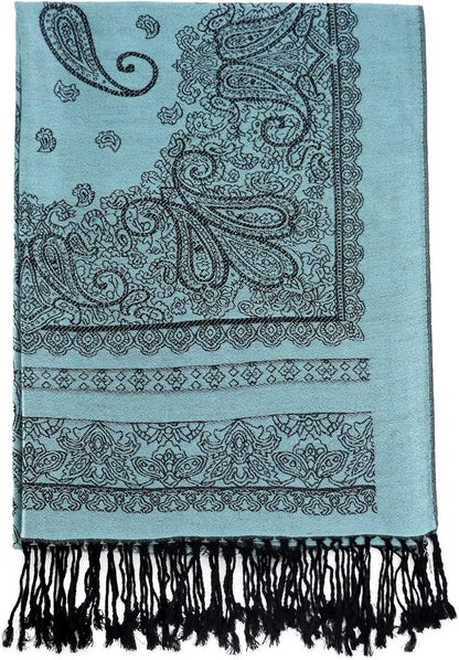 Ciormis Two Tone Silky Paisley Pashmina Shawl Scarf,Soft Women's Rave Jacquard Pashminas Wrap Scarves