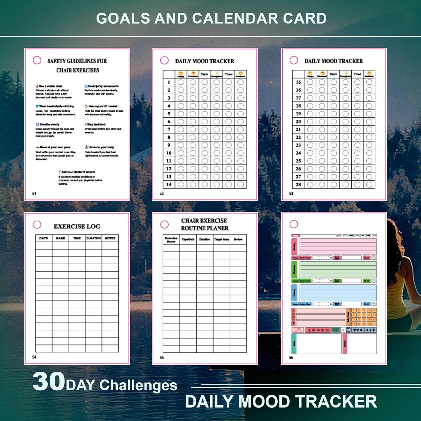 Chair Yoga Cards Exercises,57 Exercise Cards with 2 Rings, Big 4.72"x3.14"Cards,30 Days Challenge with Chair Yoga for Elderly to Improve Balance,& Weight Loss Made Routines for Seniors & Beginners