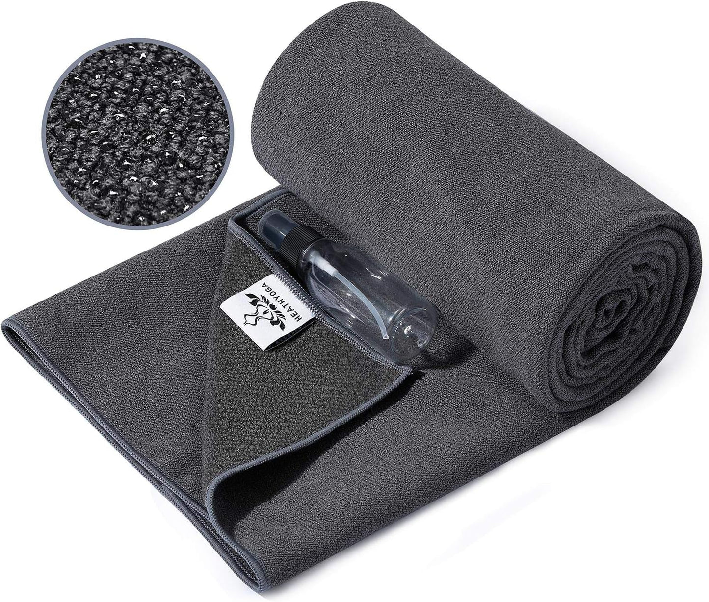 Heathyoga Yoga Mat Towel Non Slip for Hot Yoga Towel with Silicone Grip & Free Spray Bottle, 72"X26" Extra Large Microfiber Yoga Towel for Bikram, Pilates, Fitness