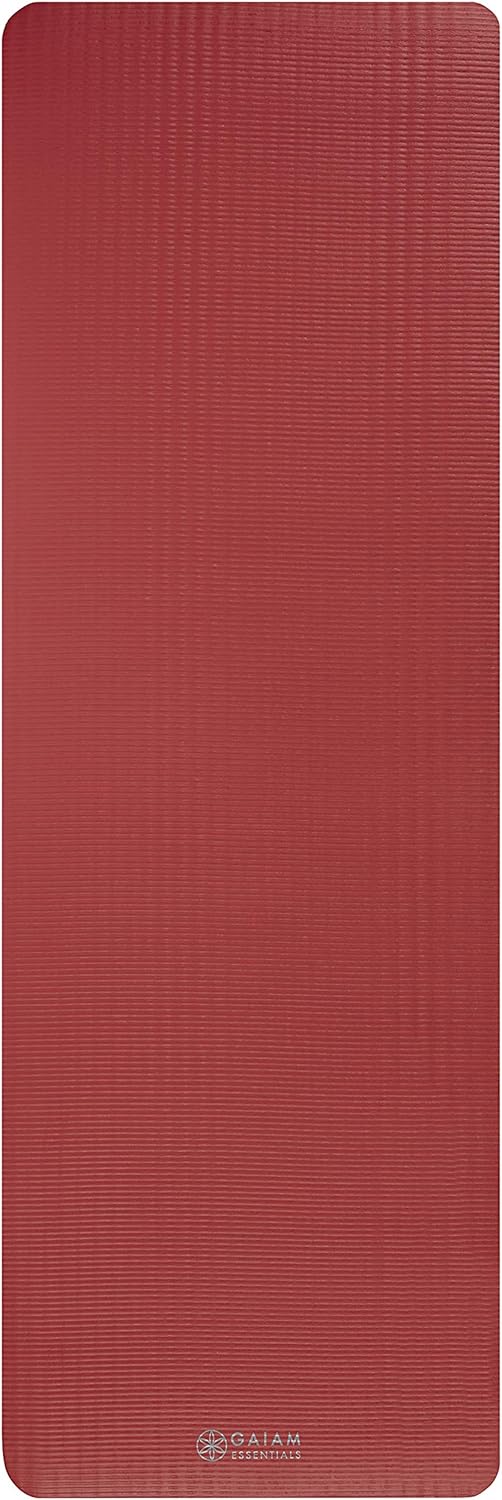 Gaiam Essentials 2/5" Thick (10mm) Yoga & Pilates, Fitness & Exercise Mat with Easy-Cinch Carrier Strap Cusion Support For Fitness and Gym Workouts