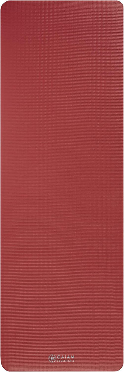 Gaiam Essentials 2/5" Thick (10mm) Yoga & Pilates, Fitness & Exercise Mat with Easy-Cinch Carrier Strap Cusion Support For Fitness and Gym Workouts
