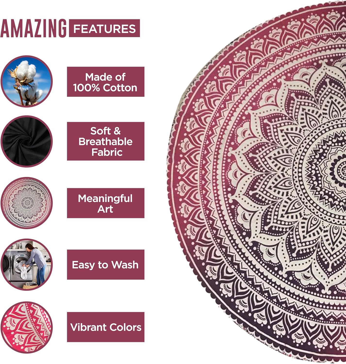 raajsee Purple Round Beach Tapestry Hippie/Boho Beach Blanket Mandala/Indian Cotton Throw - Round Tablecloth/Home Decor/Indie Rug Yoga Mat Meditation Picnic Rugs 127 CM / 50 INCHE Circle