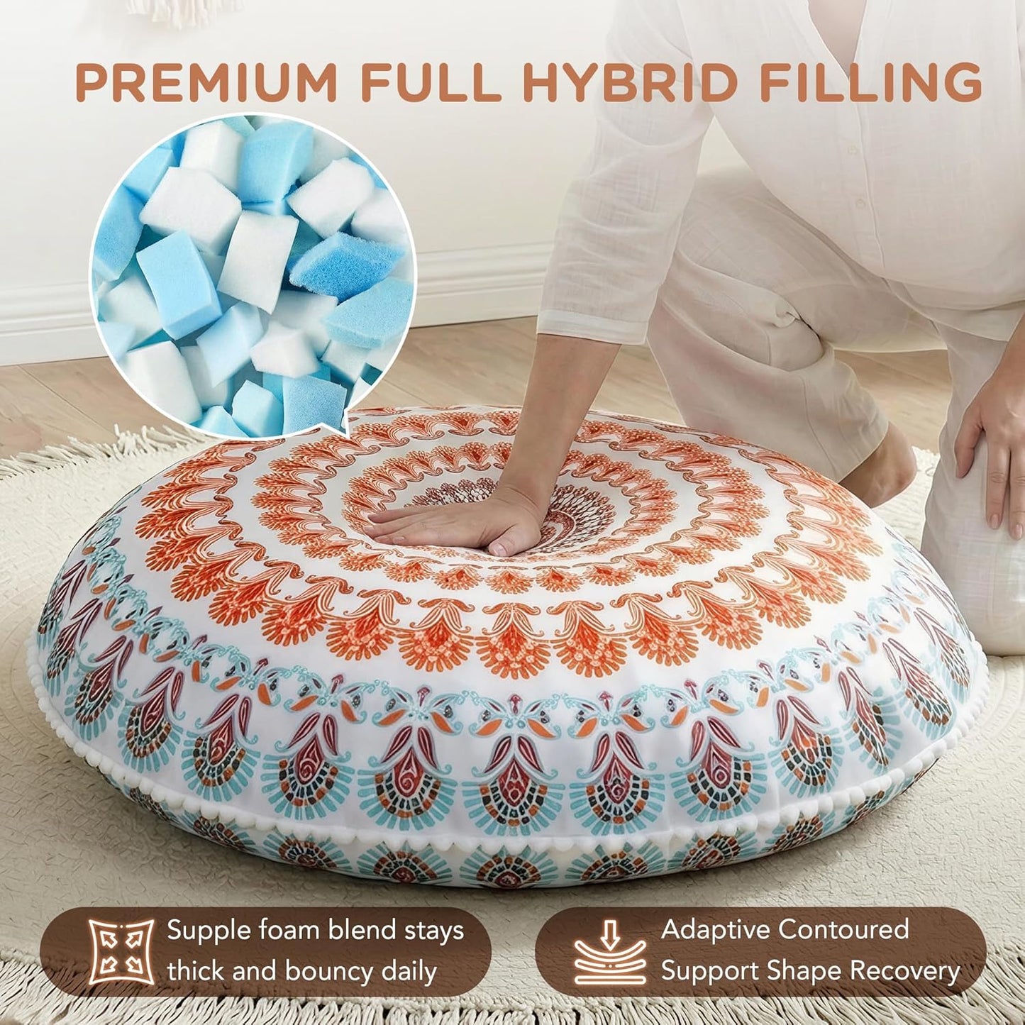 Codi Meditation Floor Pillow Set of 2, Round Large Pillows Seating for Adults, Bohemian Mandala Circle Cushion for Outdoor Fireplace Yoga Living Room, 32 Inch, Memory Foam Added, Purple Orchid NEW