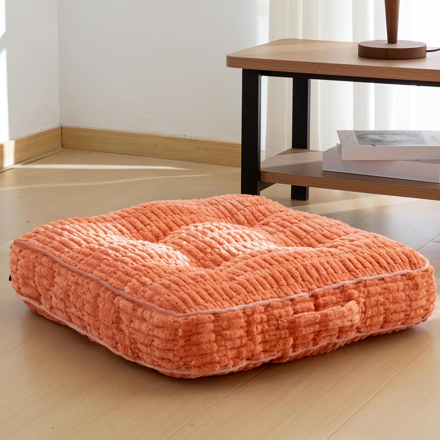 HIGOGOGO Floor Pillow Cushion for Adults, Meditation Cushion Pillow, Blended Corduroy Cover, Large Square Floor Sitting for Tatami Living Room or Yoga, 22x22 Inch, Beige