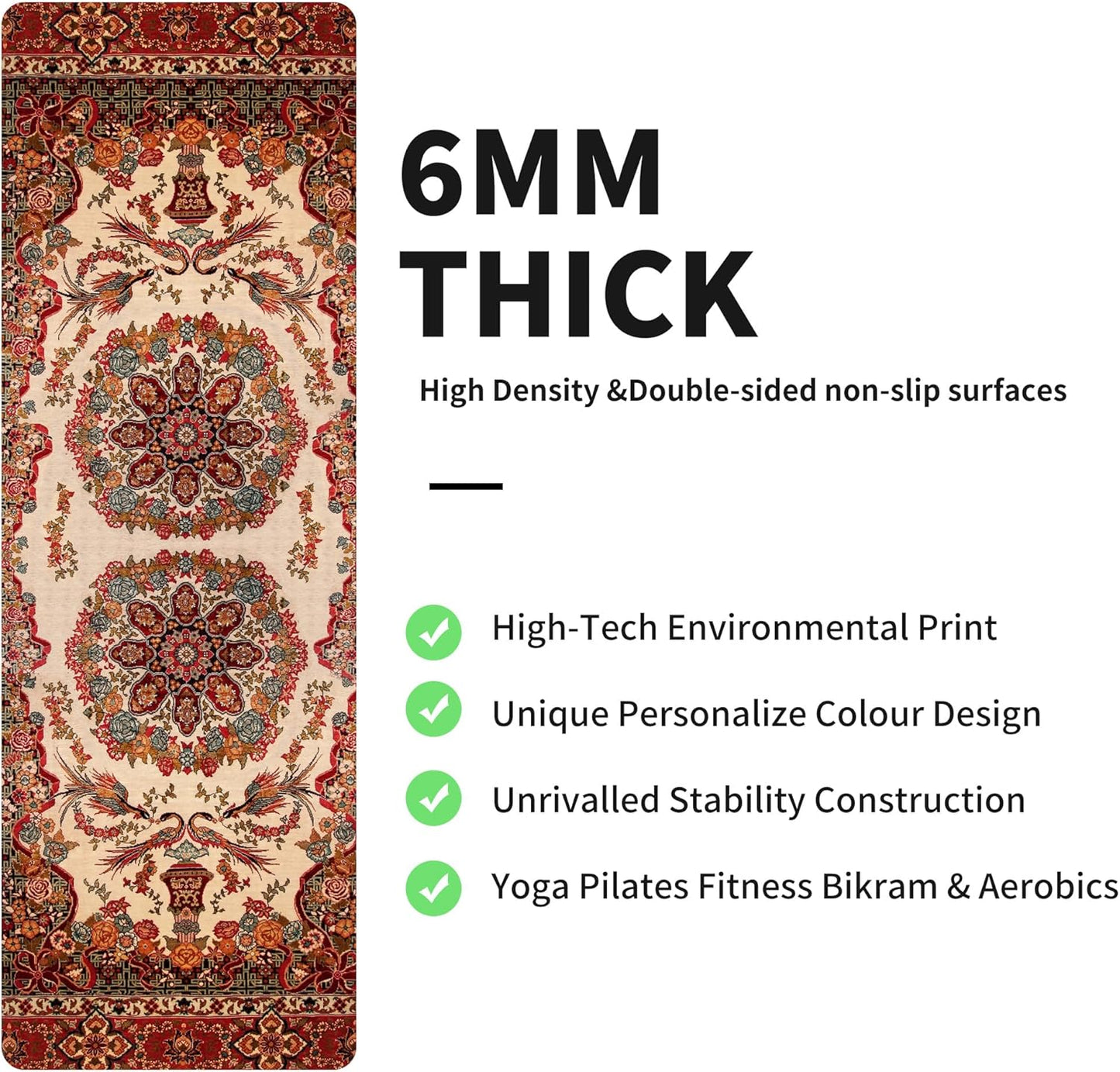 nuveti Yoga Mat Print Extra Thick TPE Non Slip Fitness Exercise Mat with Carrying Bag,72"x24" Extra Thick 6MM Exercise & Workout Mat for Yoga, Pilates Fitness and Floor Exercises - Colors B