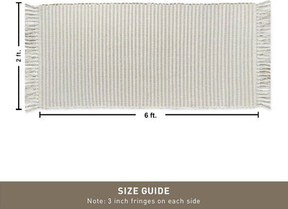 Chardin home Beige & Ivory Providence Runner 2.5x8 feet |Hand Woven Farmhouse Rug with Hand Knotted Fringes|Great in Kitchens entryways Hallways Bathrooms Meditation Yoga Mat|Reversible Cotton Rug