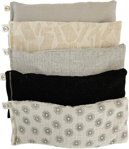 Unscented Eye Pillows (Sampler Pack of 5) - Soft Cotton Gauze Flannel - Filled with Flax Seed Weighted for Yoga Meditation Headache Relief Sleep Massage Bulk - Blue Teal