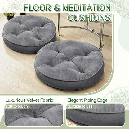 1 MIDDLE ONE Floor Pillow Set of 2, Memory Foam Meditation Cushion, Floor Cushions for Adults Sitting, Large Square Seat Cushions for Yoga, Living Room, 20x20 Inch (Grey)