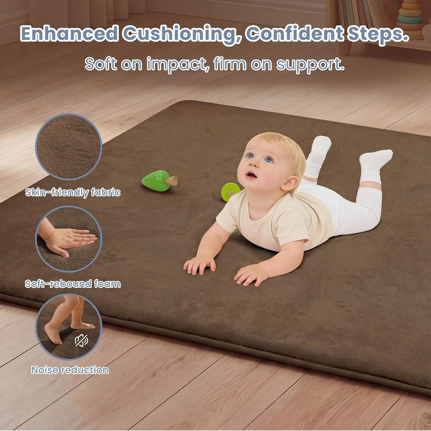 ACOMOPACK 1.3" Thick Baby Play Mat for Floor 79x118"-Large Water-Repellent&Non-Slip Memory Foam Mat for Kids,Toddlers,Soft Velvet Nursery Rug for Tummy Time&Crawling,Yoga,Tatami Style(Blue)