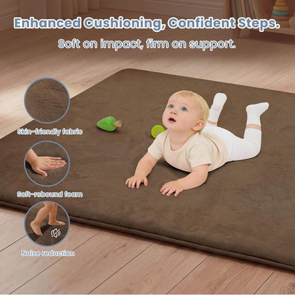ACOMOPACK 1.3" Thick Baby Play Mat for Floor 79x118"-Large Water-Repellent&Non-Slip Memory Foam Mat for Kids,Toddlers,Soft Velvet Nursery Rug for Tummy Time&Crawling,Yoga,Tatami Style(Blue)