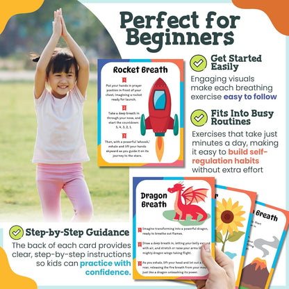 Breathing Cards for Kids – Mindfulness & Calming Corner Kit Must Haves, Yoga & Speech Therapy Materials, Special Education Classroom Office, Social Emotional Learning, Mindful Sensory Play Activities