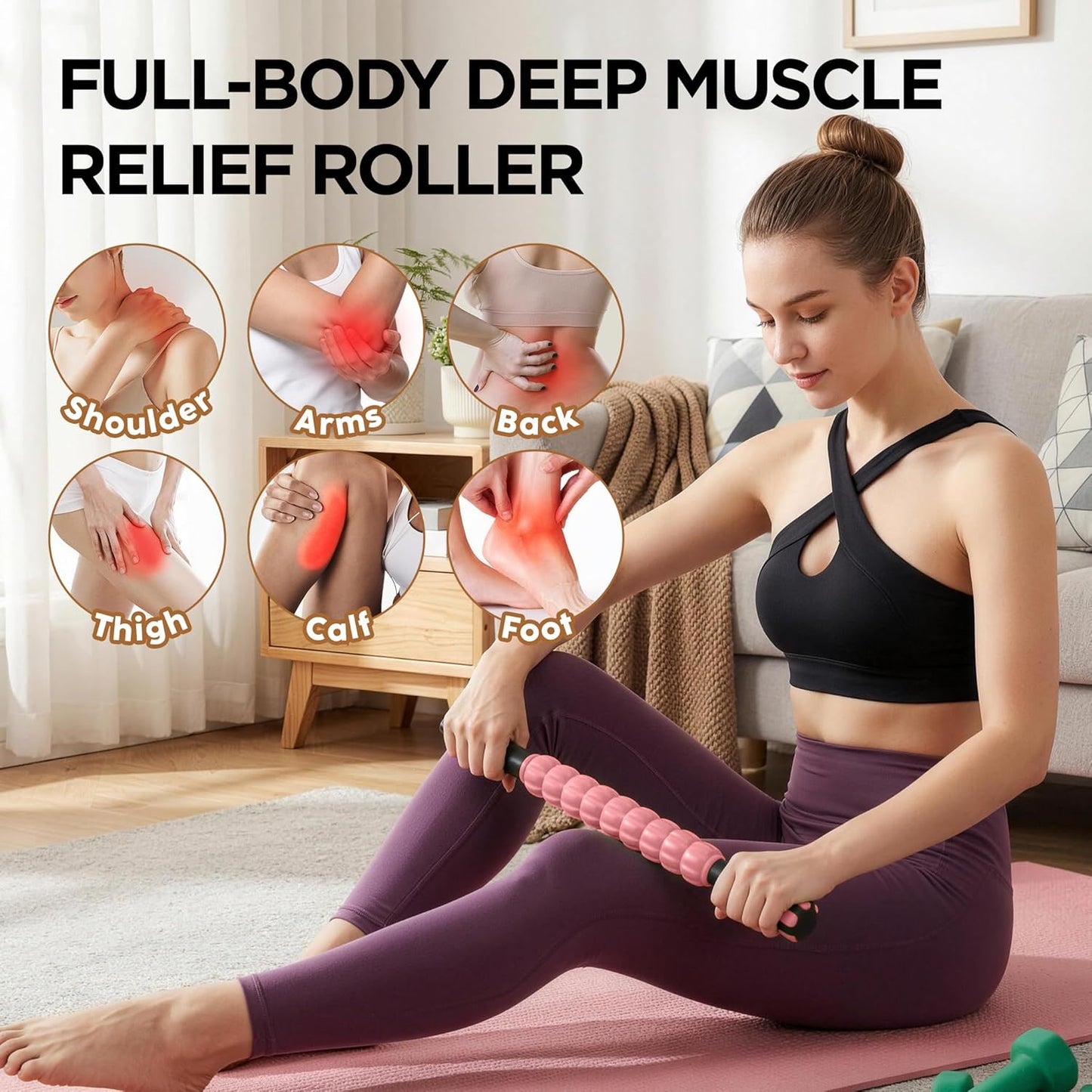 Muscle Roller Massage Roller Stick- Deep Tissue Fascia Blaster for Myofascial Pain Relief, Lymphatic Drainage & Body Sculpting, Handheld Physical Therapy & Recovery Tool (Gray black-18 inch)