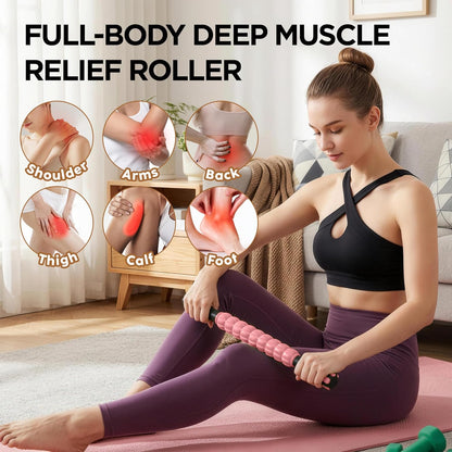 Muscle Roller Massage Roller Stick- Deep Tissue Fascia Blaster for Myofascial Pain Relief, Lymphatic Drainage & Body Sculpting, Handheld Physical Therapy & Recovery Tool (Gray black-18 inch)