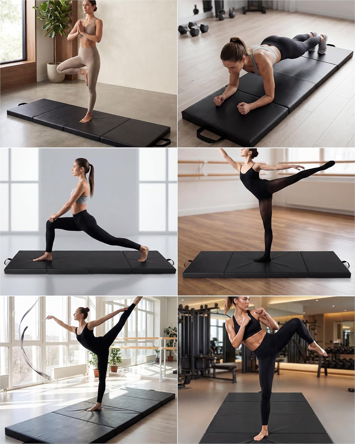 Gymnastics Mat, 6x2/3Ft 2 inches Thick 4-Fold Portable Home Gym Floor Pad for Yoga, Pilates, Aerobics & Martial Arts Training