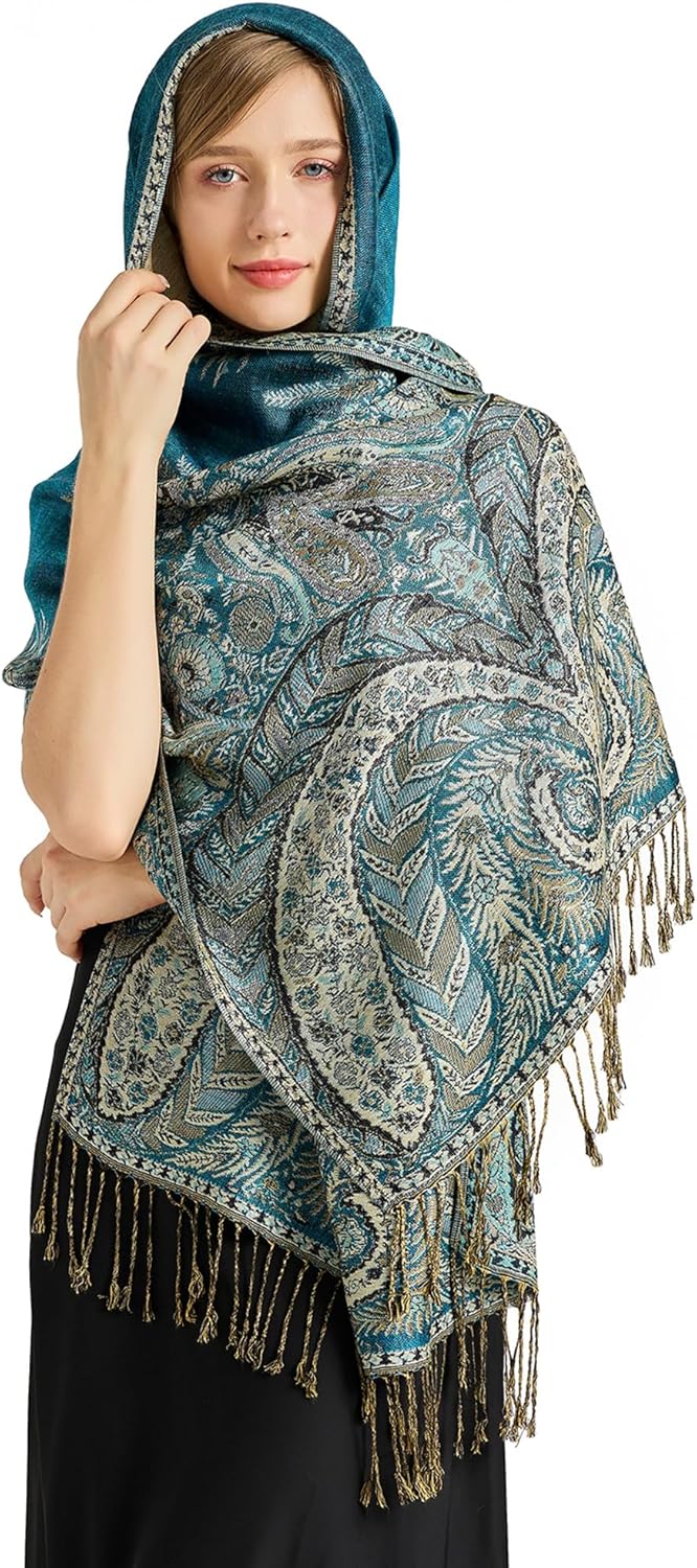 vimate Silky Paisley Pashmina Shawl Scarf-Women's Soft Double-side Jacquard Pashminas Wrap for Evening Dress Travel Shawl