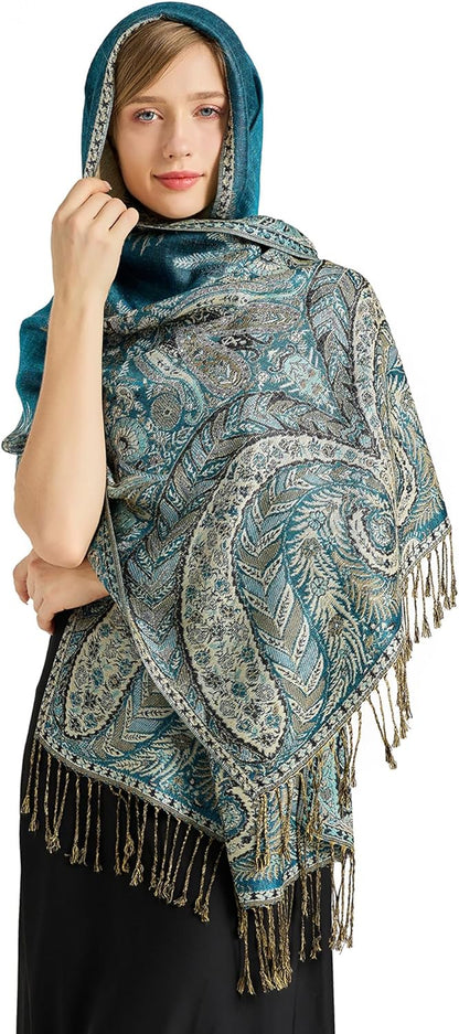 vimate Silky Paisley Pashmina Shawl Scarf-Women's Soft Double-side Jacquard Pashminas Wrap for Evening Dress Travel Shawl