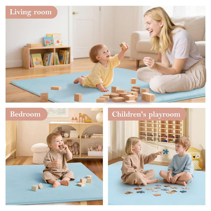 PapaMama Baby Play Mat,1.3" Thick Memory Foam 50x50 Soft Velvet Playpen Mat for Kids,Infants,Toddlers,Tummy Time Crawling Mats with Non-Slip Bottom,Yoga,Tatami,Nursery Rug(Sky Blue)
