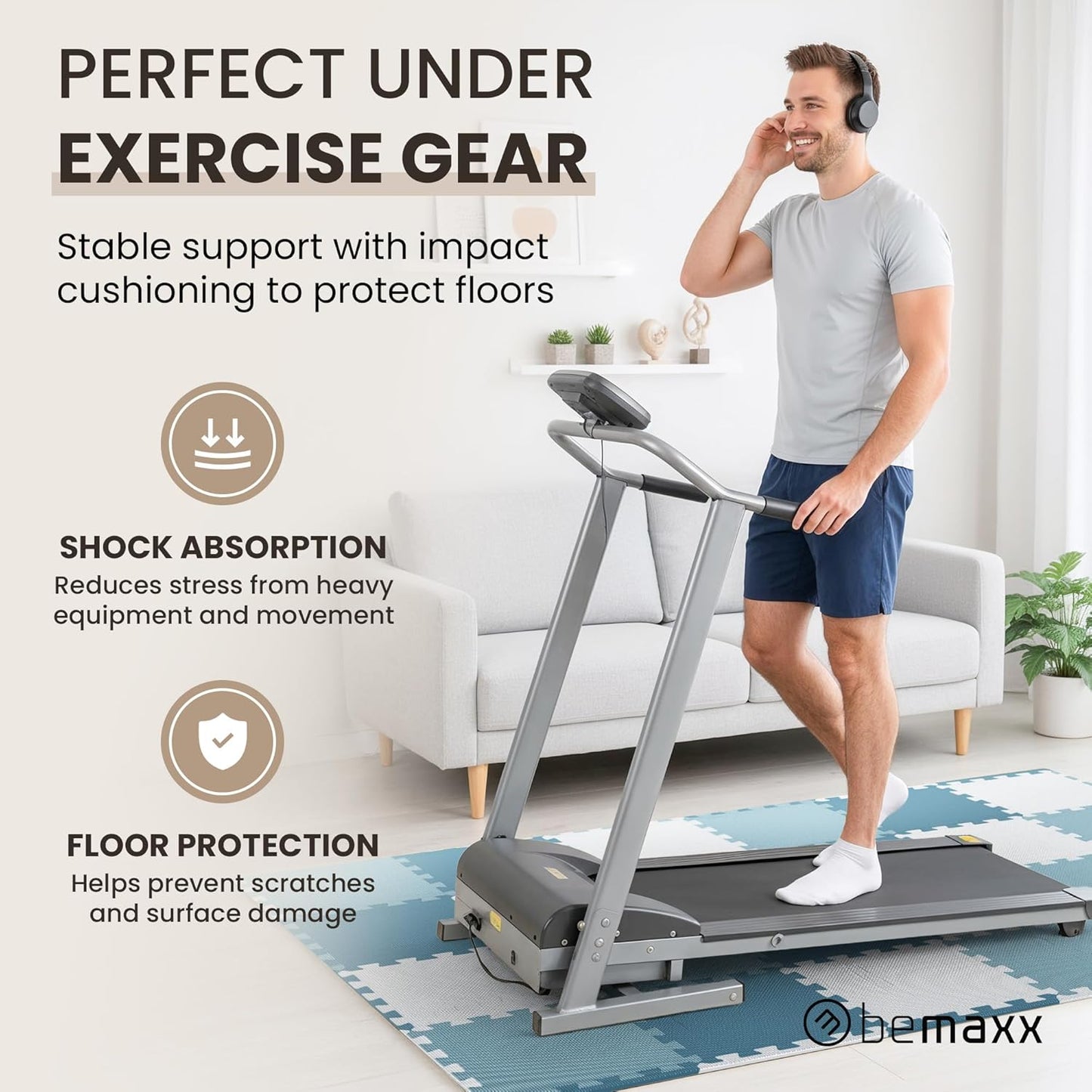 bemaxx Gym Mats Set - 18 pcs EVA Interlocking Foam Floor Tiles (12.6"x12.6"x0.4") 18sqft Protective Gym Flooring Sports Home Workout Exercise Mats Puzzle Garage Fitness Play-Room Pool Treadmill Bike
