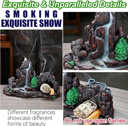Mountain Waterfall Incense Burner，Backfall Incense Holder River, Incense Falls Meditation Decor for Room with Upgrade Incense Cones and Accessories (Mountain)