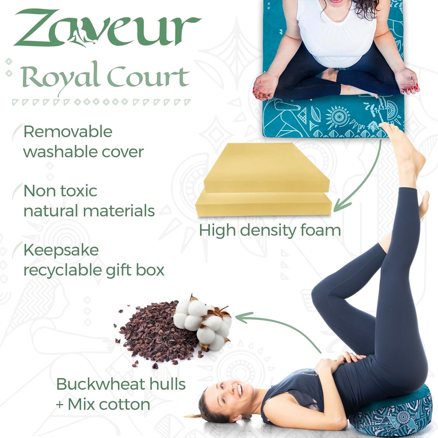 Zaveur Royal Court Zafu Meditation Cushion - 18" Round Yoga Bolster Pillow with 100% Cotton Filling and Canvas Cover - Premium Floor Pillow for Meditation - Yoga Cushion for Sitting on Floor - Gray