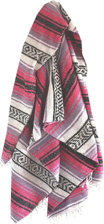 Del Mex Classic Mexican Blanket, Large Authentic Woven Falsa Throw (70"x50"), Artisan Southwest Décor for Beach, Yoga, Outdoors (Lavender)