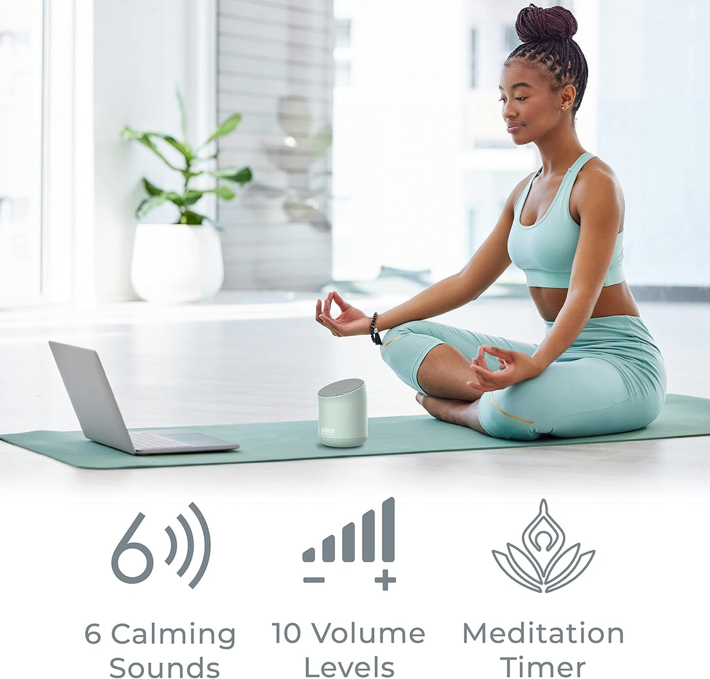Pure Enrichment Wave Mini Zen Soothing Sound Machine - Portable Sound Machine for Yoga Studios, Travel & Sleep - 6 Relaxing Sounds, Optional Timer & Rechargeable Lithium Battery (Tranquil Green)