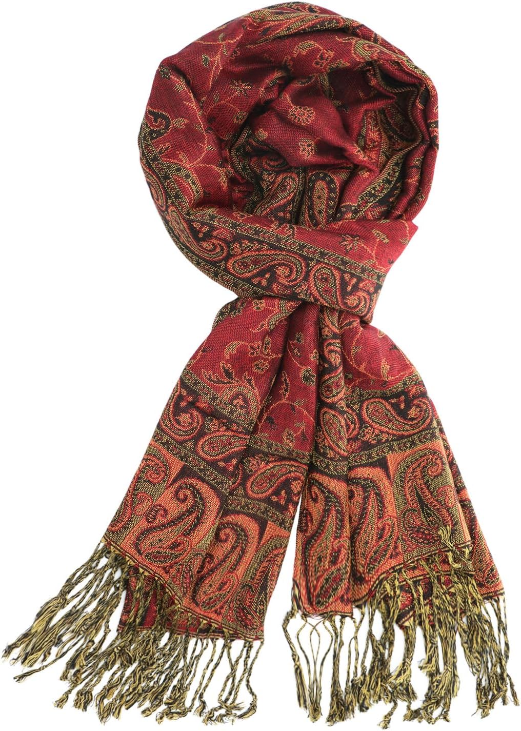 Ciormis Two Tone Silky Paisley Pashmina Shawl Scarf,Soft Women's Rave Jacquard Pashminas Wrap Scarves