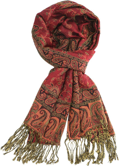 Ciormis Two Tone Silky Paisley Pashmina Shawl Scarf,Soft Women's Rave Jacquard Pashminas Wrap Scarves