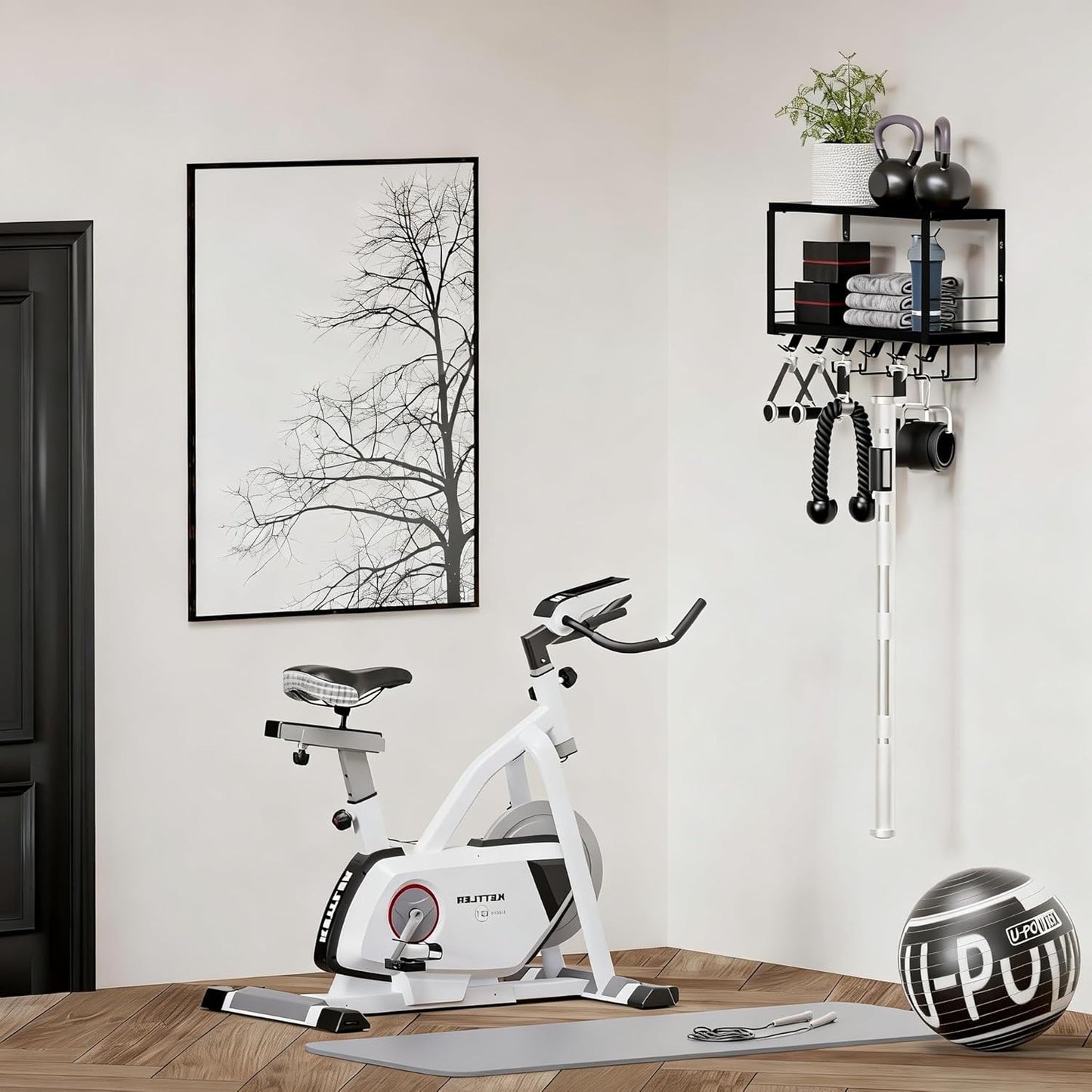 TJ.MOREE 2 Tier Floating Shelf Compatible with Tonal Accessories, T-Bracket Lock Adapters Hanger, Wall Mount Home Gym Storage Rack for Fitness Equipment