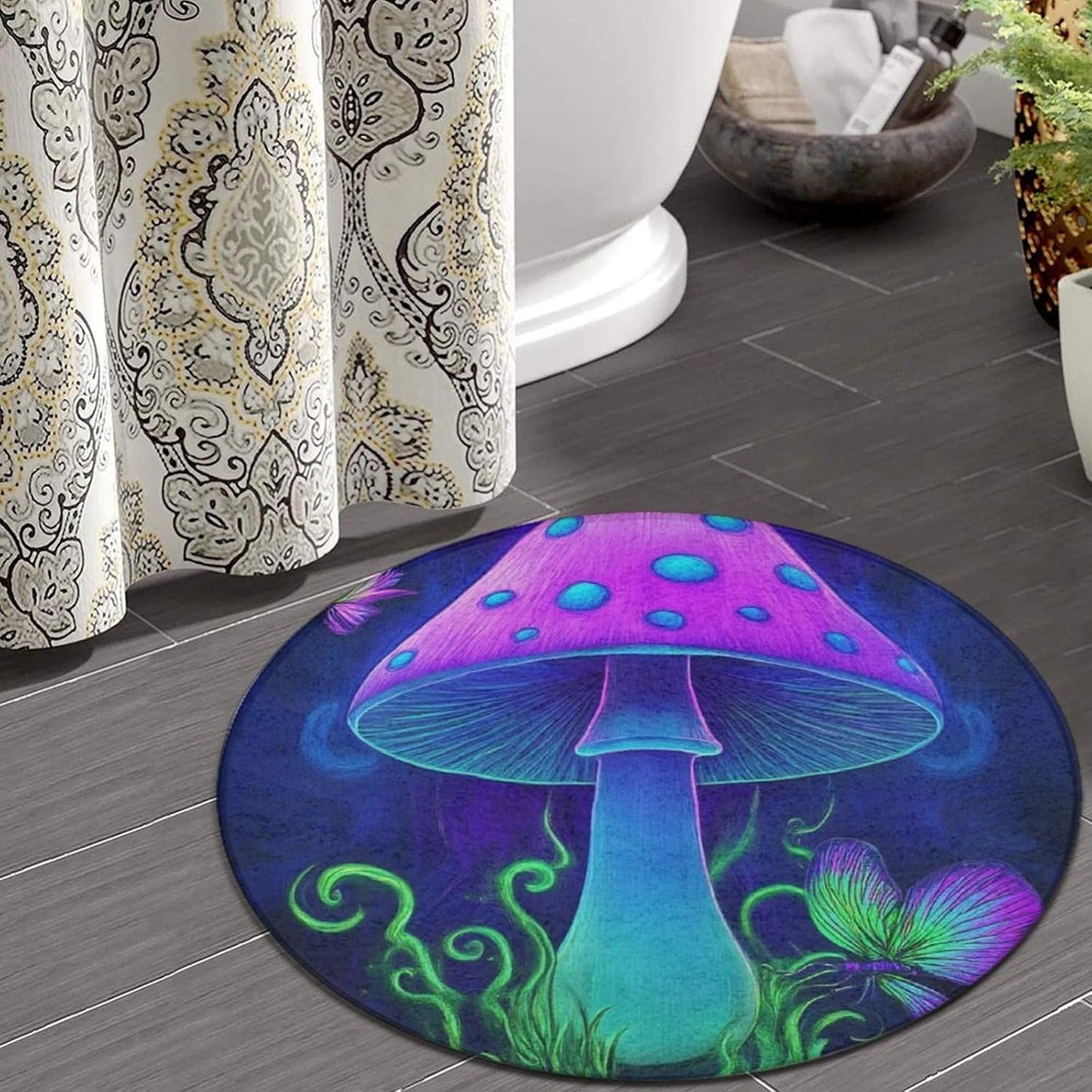 Home Decor Non Slip Kitchen Office Circle Rug, Machine Washable Modern Round Area Rug, Room Sofa Yoga Soft Round Carpet Purple Galaxy Trippy Space Astronaut Art, 36inch