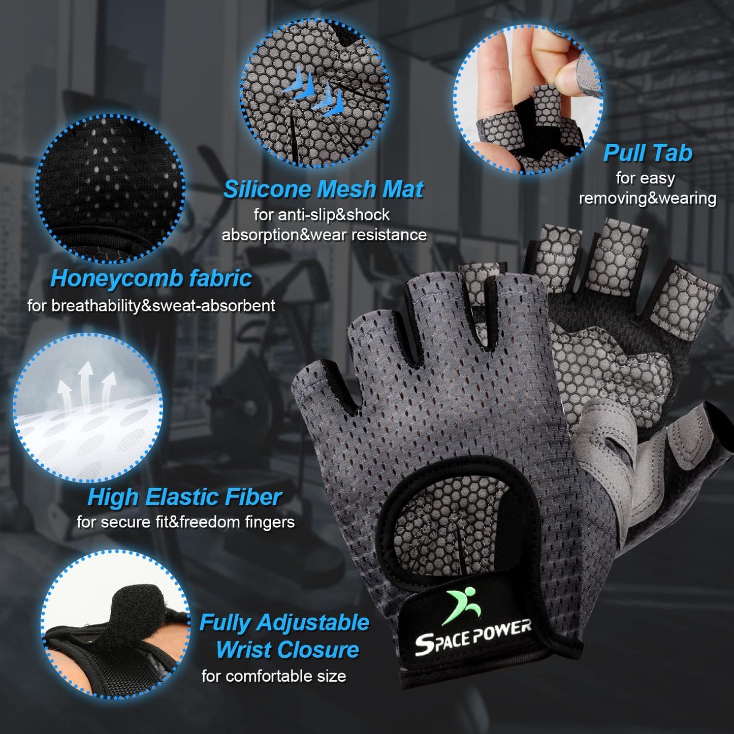 spacepower Workout Gloves - Lightweight Breathable Gym Gloves for Women & Men's Exercise