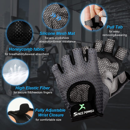 spacepower Workout Gloves - Lightweight Breathable Gym Gloves for Women & Men's Exercise
