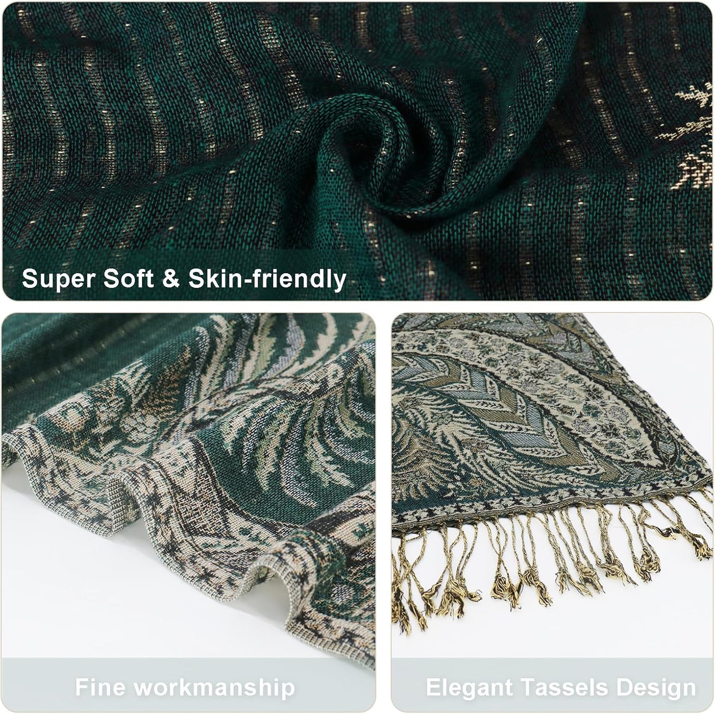 vimate Silky Paisley Pashmina Shawl Scarf-Women's Soft Double-side Jacquard Pashminas Wrap for Evening Dress Travel Shawl