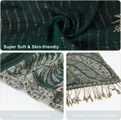 vimate Silky Paisley Pashmina Shawl Scarf-Women's Soft Double-side Jacquard Pashminas Wrap for Evening Dress Travel Shawl