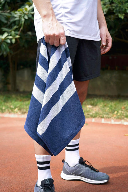 Luzia Striped Workout Towel for Sweat (Pack of 2) - Premium Quality 100% Turkish Cotton - Lightweight and Super Absorbent for Exercise, Sports, Workout, Fitness, Gym, Yoga, Running (Orange)