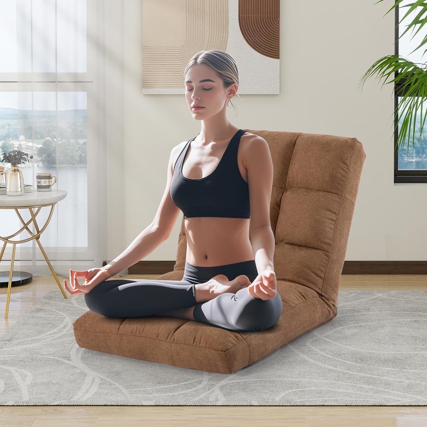 Floor Chair, 24 inches Wide Oversized Velvet Armless Lay Flat Floor seat Padded Meditation Chair with 6 Adjustable Position Ergonomic Comfortable Convenient(LRSF-008-PINK)