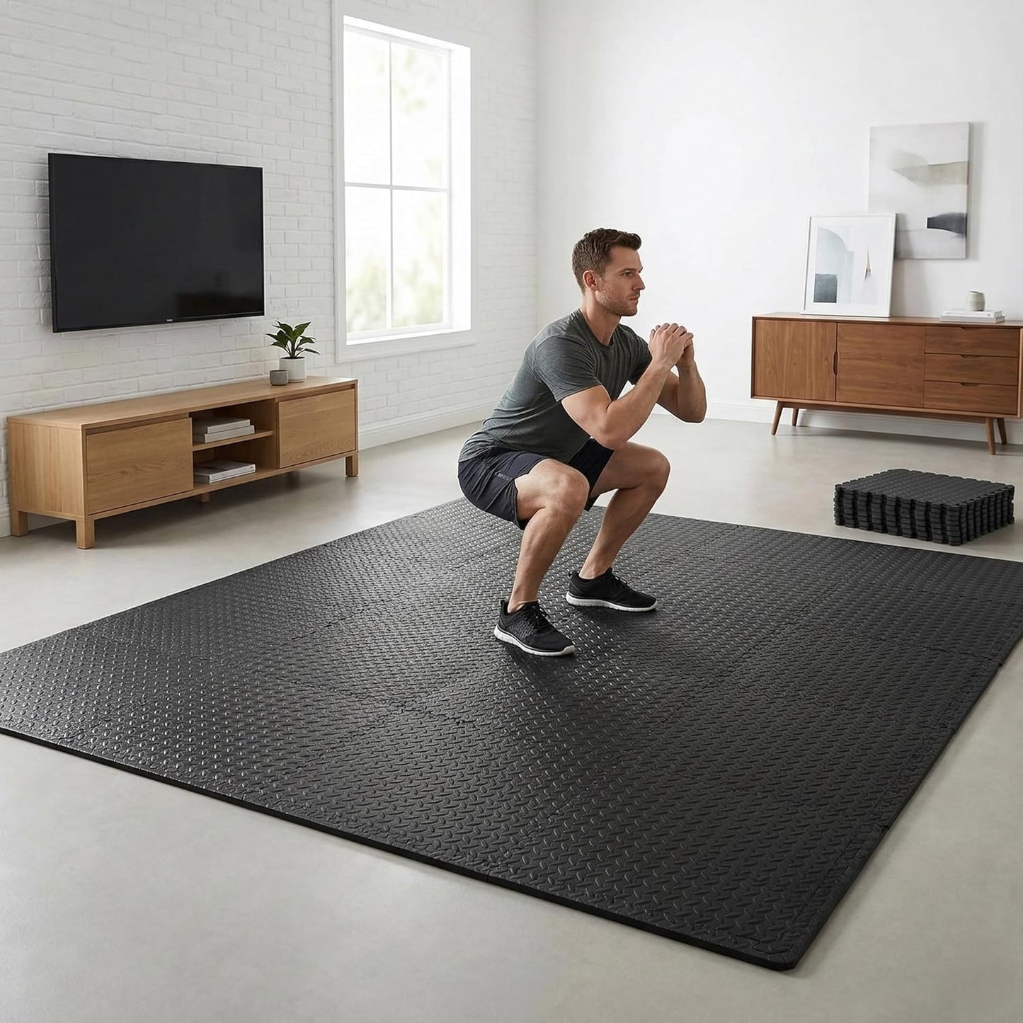 BalanceFrom Puzzle Exercise Mat 1" Thick, EVA Interlocking Foam Floor Tiles for Home Gym, Mat for Home Workout Equipment, Floor Padding for Kids, Black, 24 in x 24 in x 1 in, 24 Sq Ft - 6 Tiles
