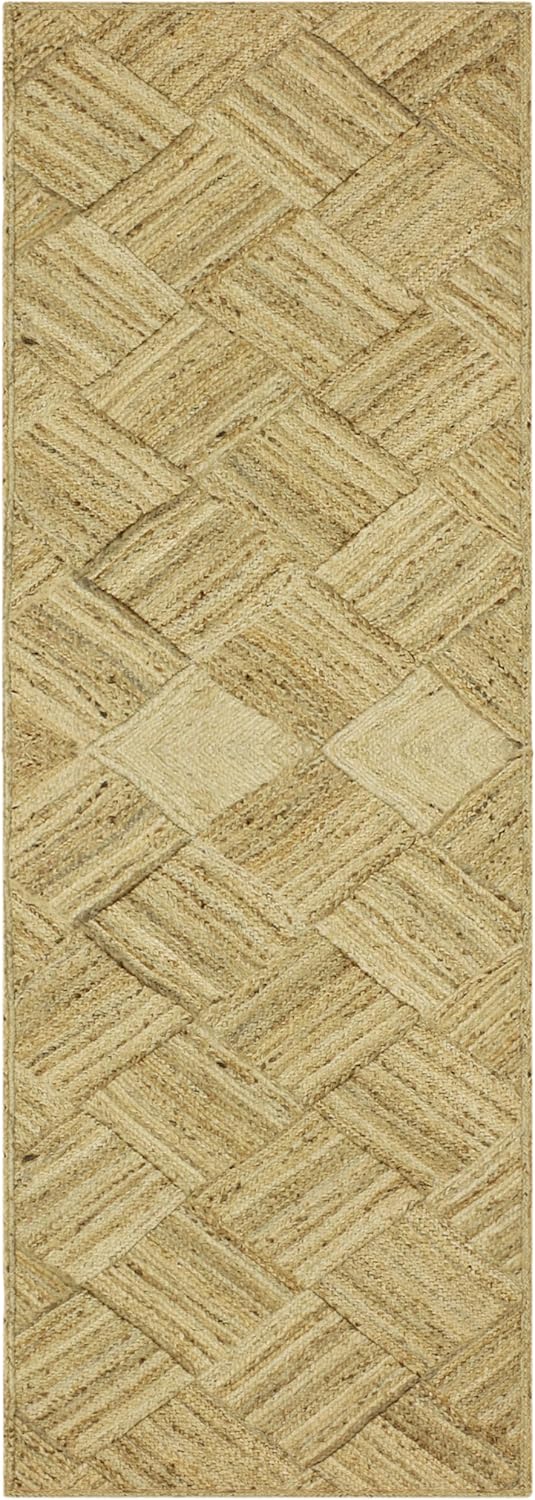 Hand Braided Jute 4 Ft Square Kilim Rug Flatweave Pink Geometric Pattern Jute Sisal Rug, Thick 0.27 Inch Indoor Outdoor Carpet for Kitchen, Bedside, Yoga Mat - Colors C