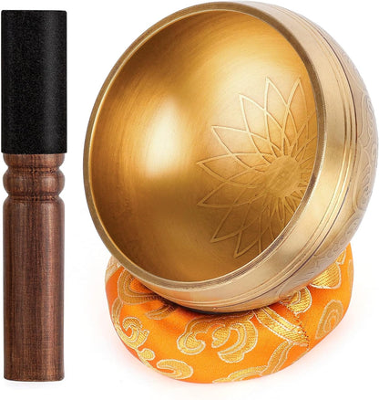 Relaehih Tibetan Singing Bowls Set-Hand-hammered in Nepal Sound Bowl for Meditation, Yoga, Chakra, Meditation Accessories, Stress Relief Tool and Unique Gifts for Women, Men (Yellow, 4 inch)