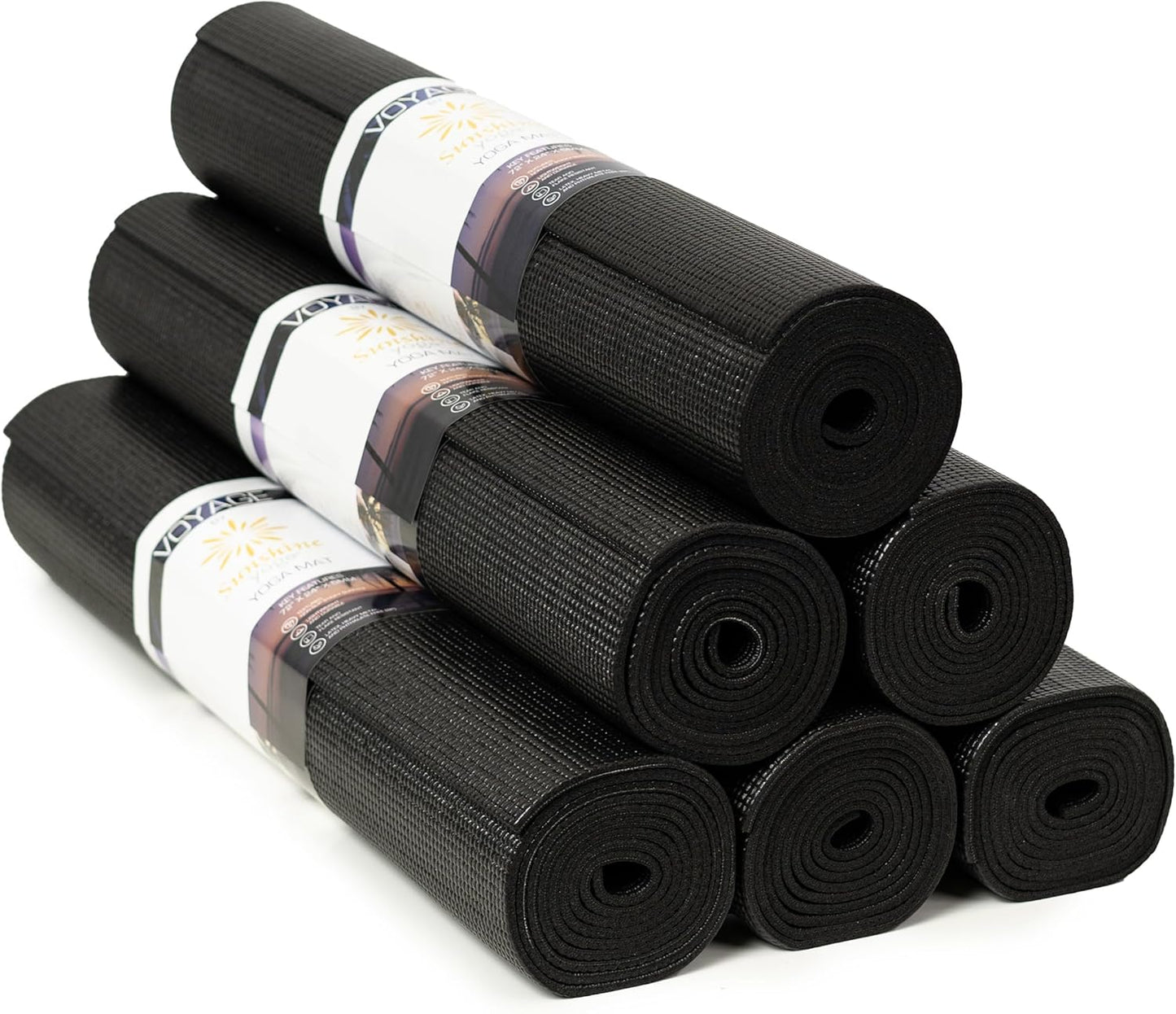Voyage Yoga Mat, 6 Pack, 72" x 24" Professional Studio and Gym Bulk Yoga Mats, 5mm Thick, Durable, Anti-Tear, Non Slip Fitness and Exercise Mats